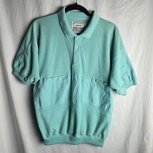 Vintage Huk-A-Poo Waffle Knit Polo Shirt Short‎ Sleeve XL Mint Green 80s Grandpa